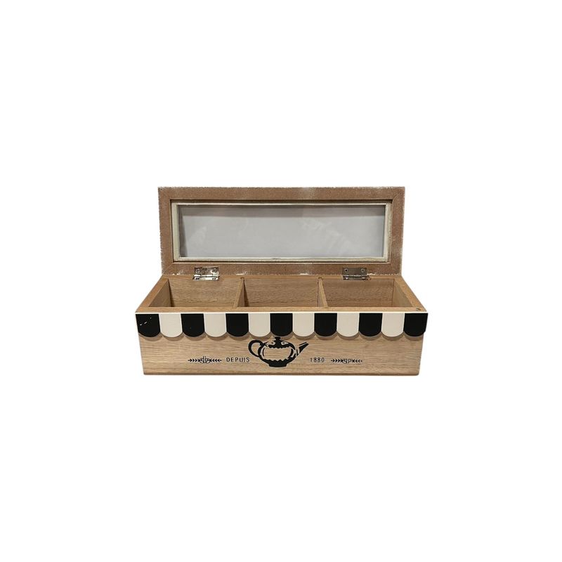 GENERICO - Caja De Té Mediana De Madera 3 Espacios Home Safe