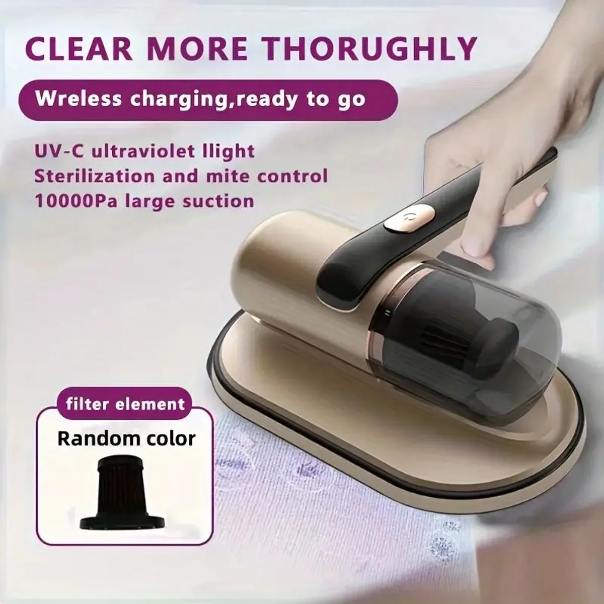 GENERICO - Aspiradora Inalámbrica UV Antiácaros para Colchones Sofás - Lila