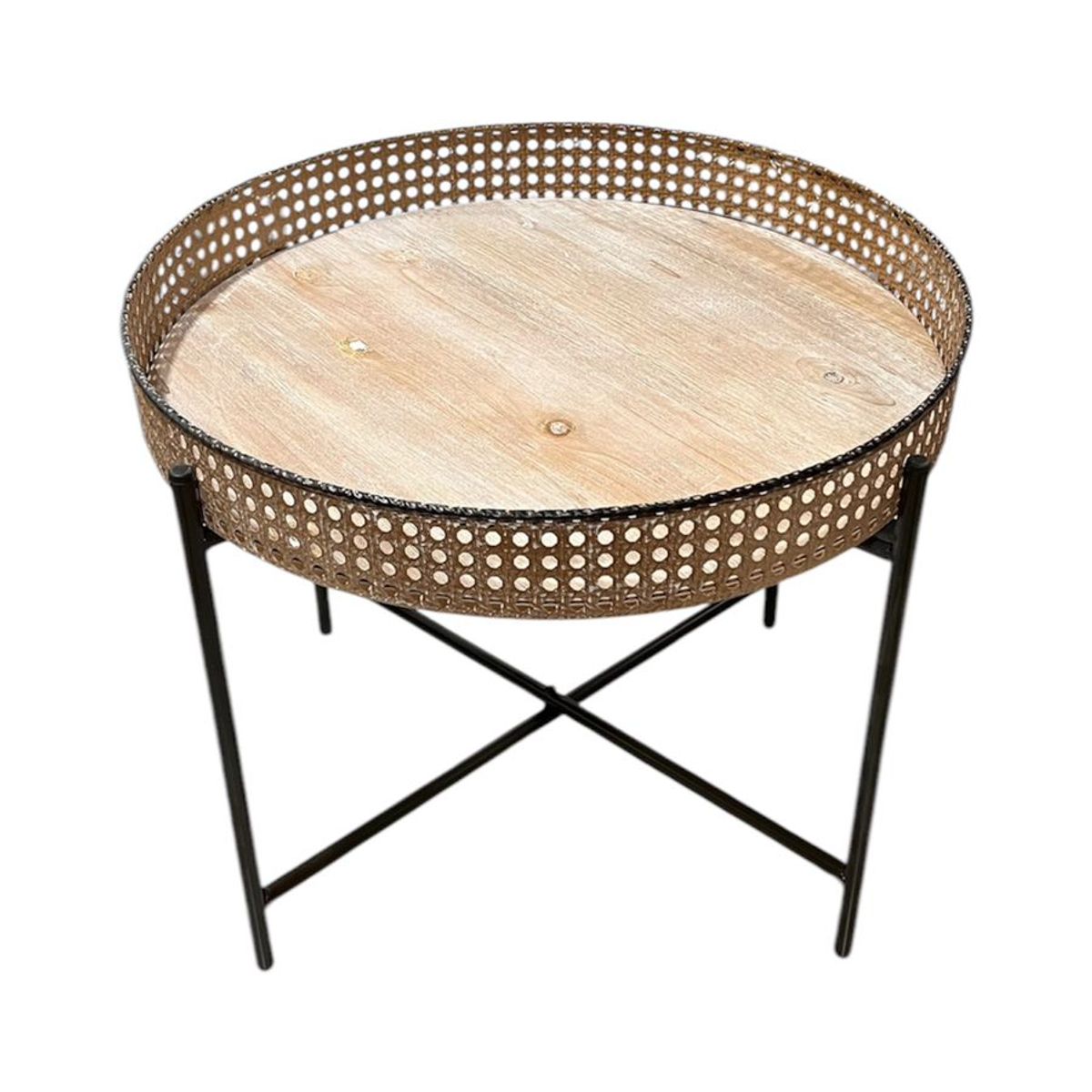 GENERICO - Mesa De Centro Auxiliar Madera Malla Decoración 49x40cm.