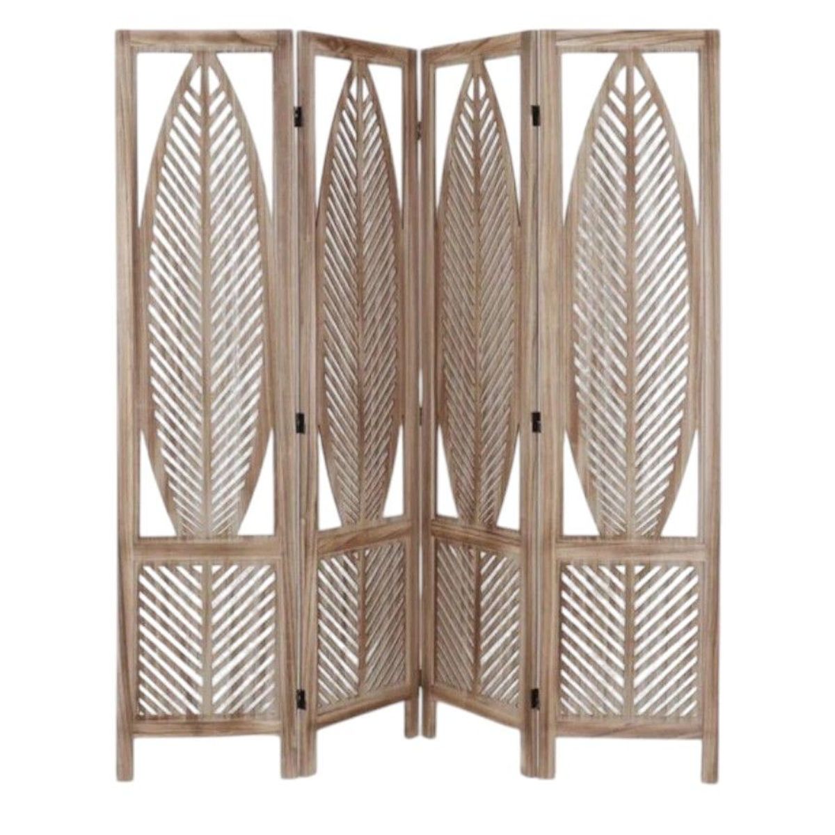OEM - Biombo De Madera Resistente 4 Paneles Diseño Hoja 40x170cm