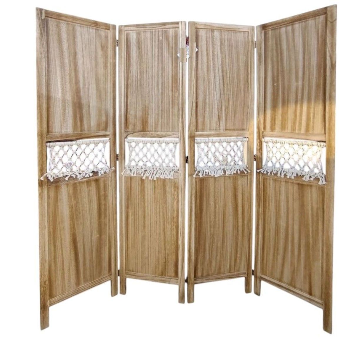 OEM - Biombo De Madera Resistente 4 Paneles Tejido Tela 40x170cm