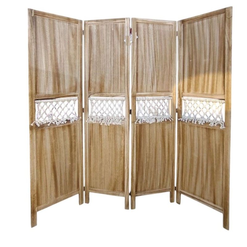 OEM - Biombo De Madera Resistente 4 Paneles Tejido Tela 40x170cm