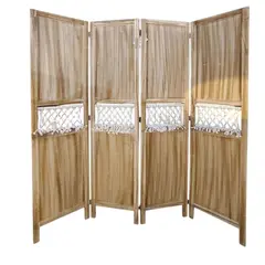 OEM - Biombo De Madera Resistente 4 Paneles Tejido Tela 40x170cm