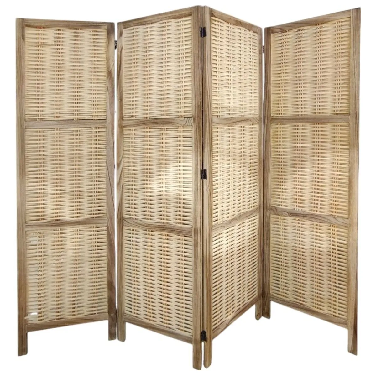 OEM - Biombo De Madera Resistente 3 Paneles Clasico Tejid 40x170cm