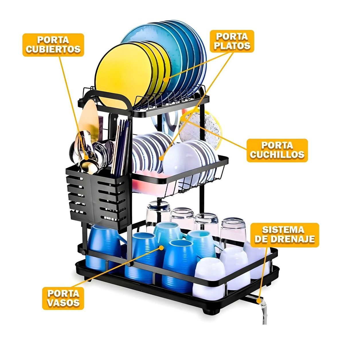 GENERICO - SCURRIDOR DE PLATOS 3 NIVELES ESTANTE ORGANIZADOR