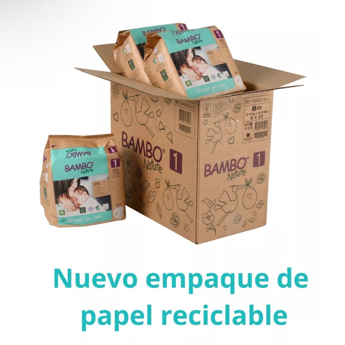 BAMBO NATURE - Caja Pañal Ecológico Bambo Nature Bebé 1 2-4 Kg 132 Unid