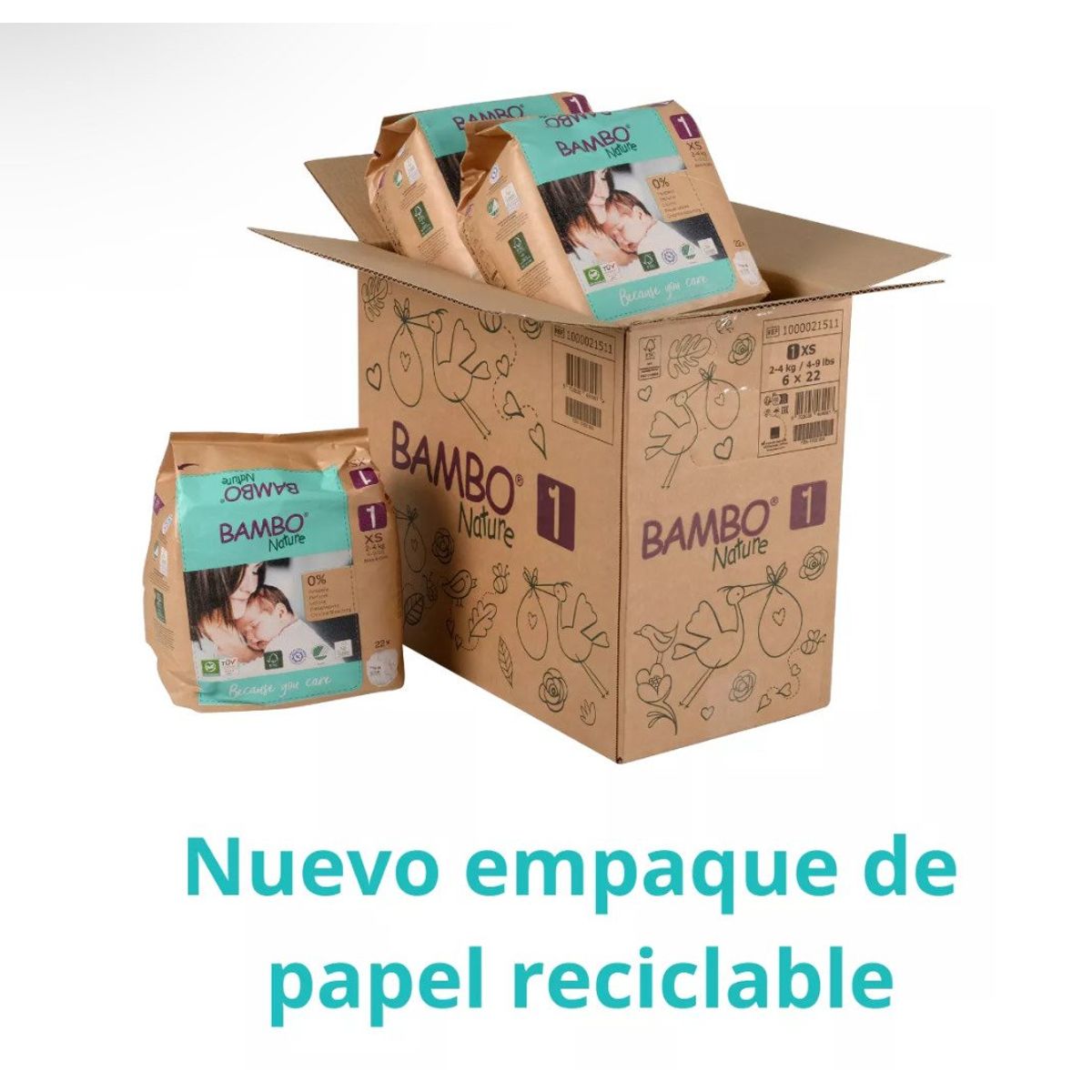 BAMBO NATURE - Caja Pañal Ecológico Bambo Nature Bebé 1 2-4 Kg 132 Unid