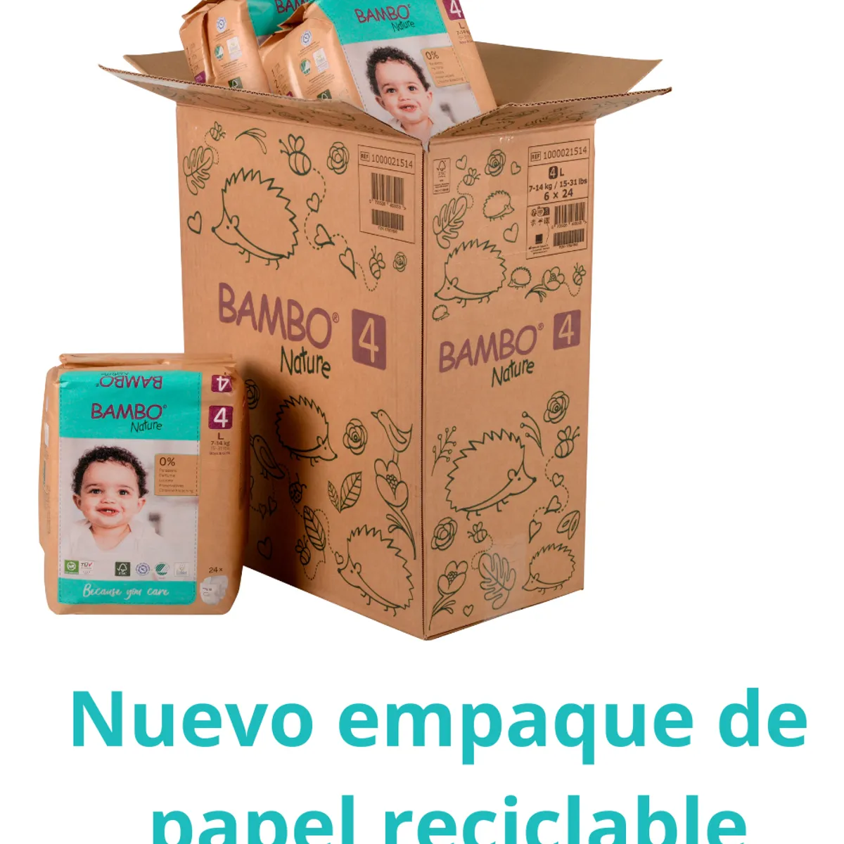 BAMBO NATURE - Caja Pañal Ecológico Bambo Nature 4 7-14 K x 6 Bolsas