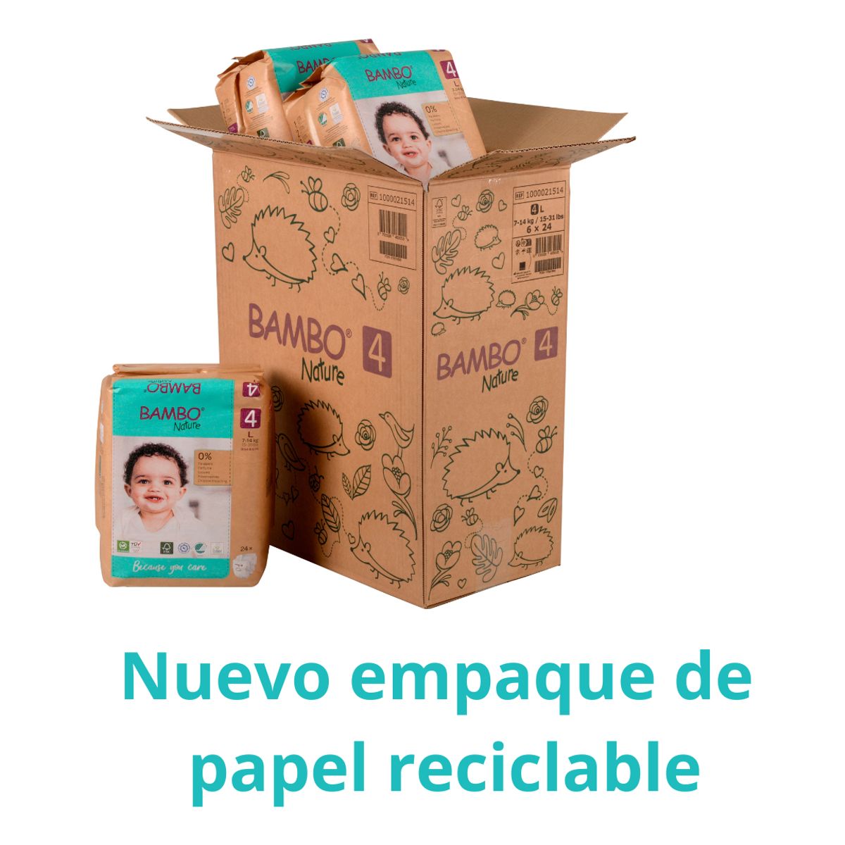 BAMBO NATURE - Caja Pañal Ecológico Bambo Nature 4 7-14 K x 6 Bolsas