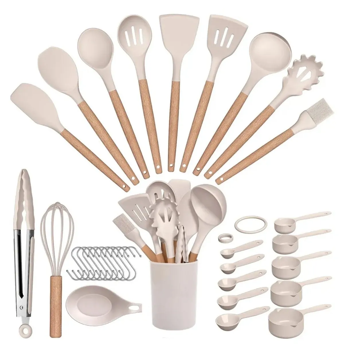GENERICO - Juego De Utensilios Premium De Cocina Incluye Tazas Medidora Khaki
