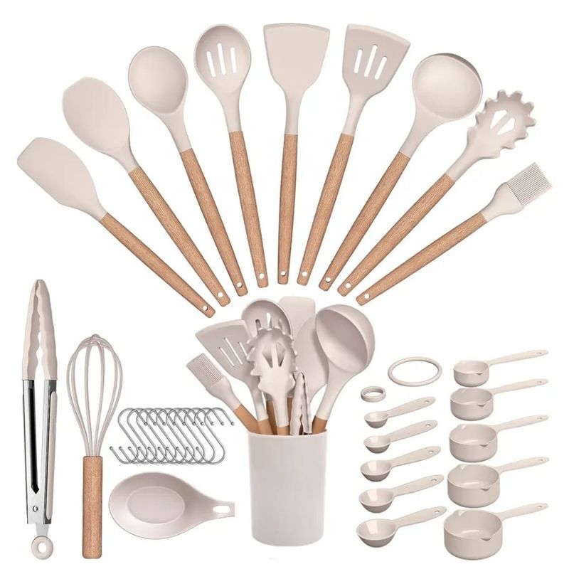 GENERICO - Juego De Utensilios Premium De Cocina Incluye Tazas Medidora Khaki