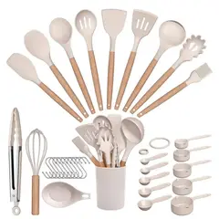 GENERICO - Juego De Utensilios Premium De Cocina Incluye Tazas Medidora Khaki