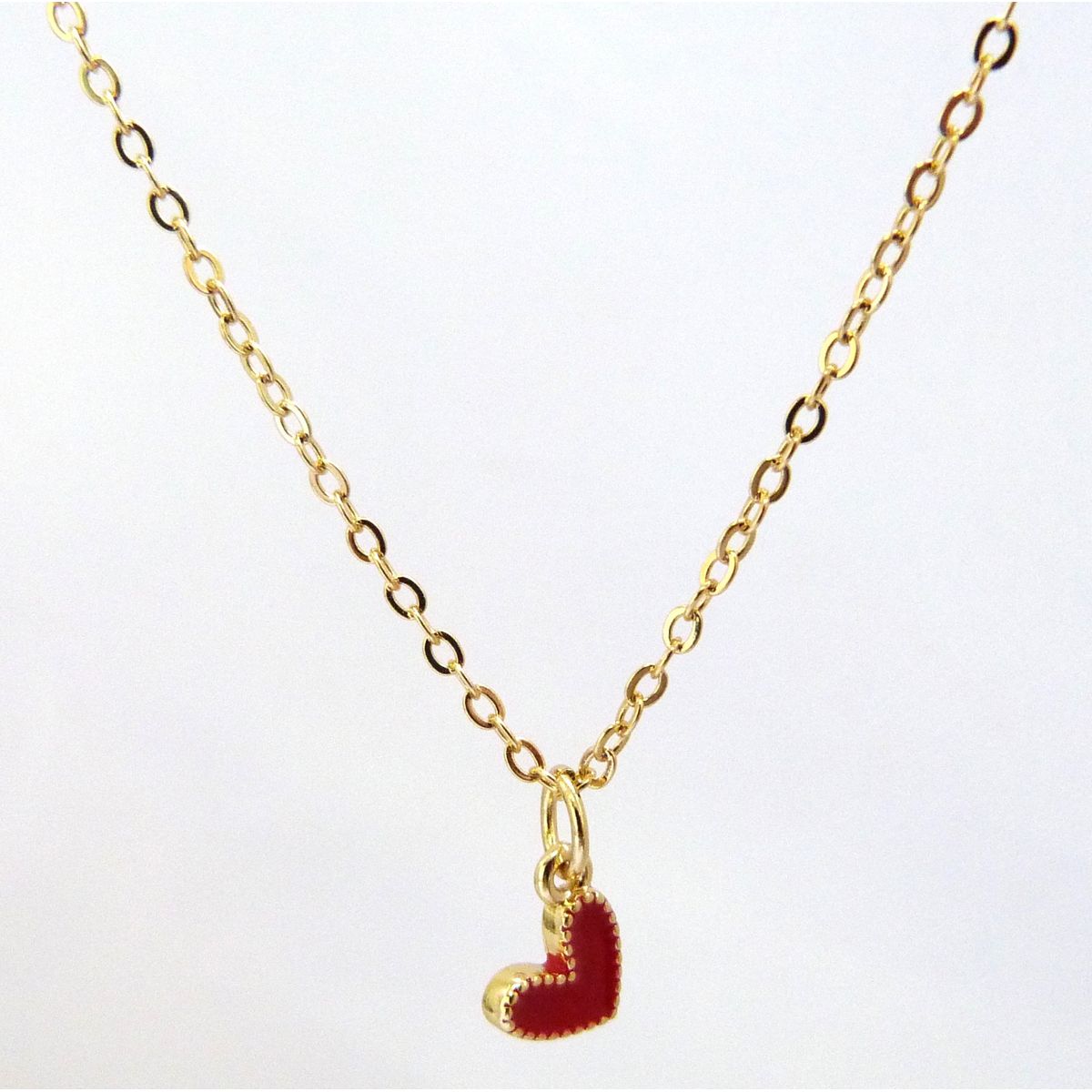 GENERICO - Cadena Bañada oro de 18k y dije mini de corazón rojo