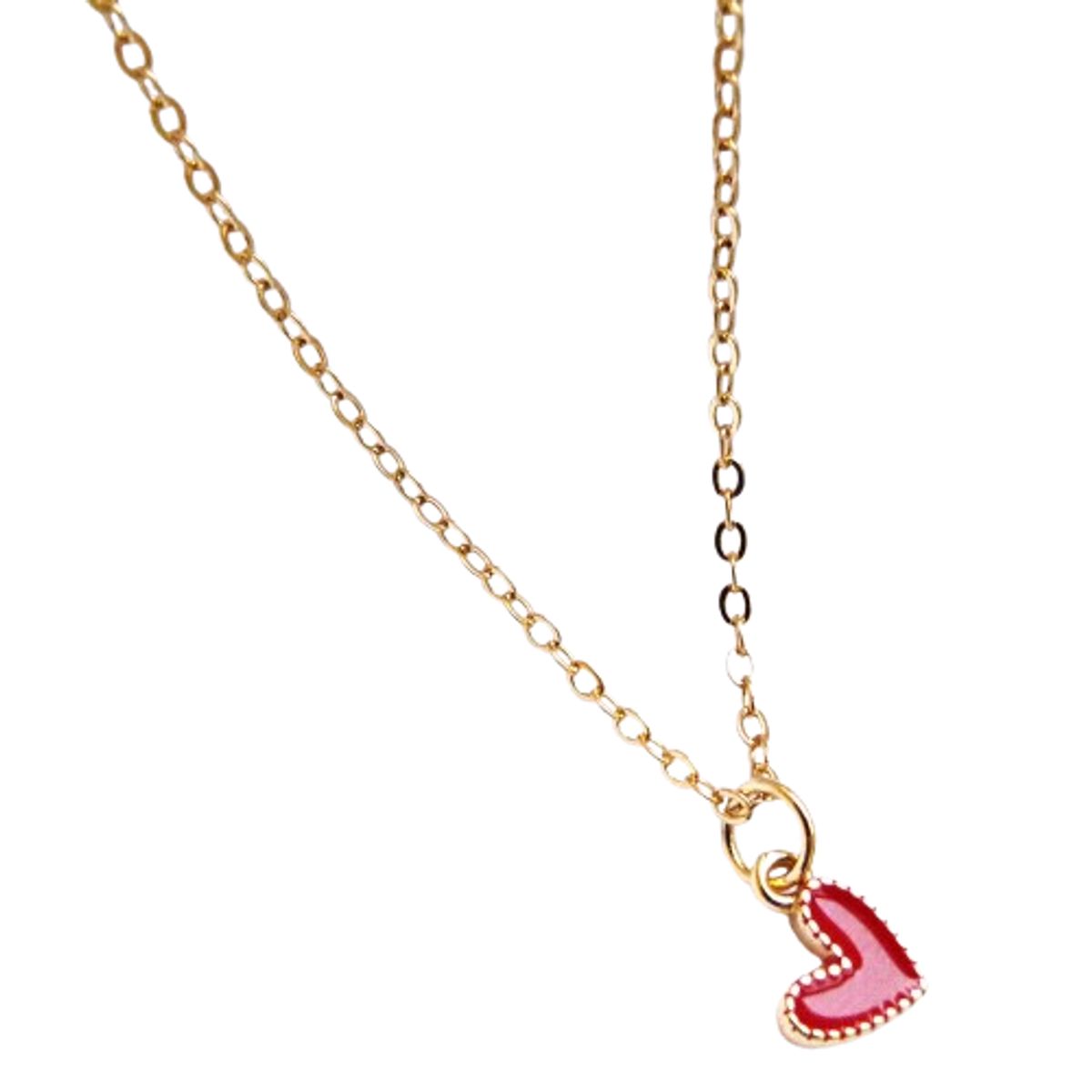 GENERICO - Cadena Bañada oro de 18k y dije mini de corazón rojo