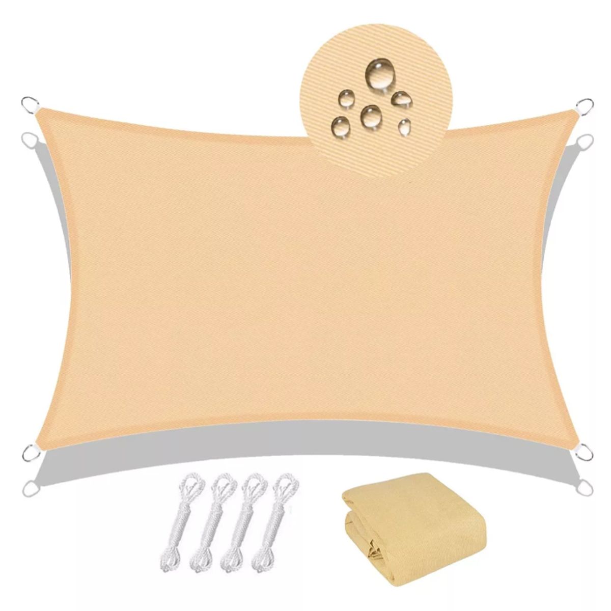KUANGYE - Carpa Lona Vela Malla Sombra Hdpe Rectangular 3x2 M Beige