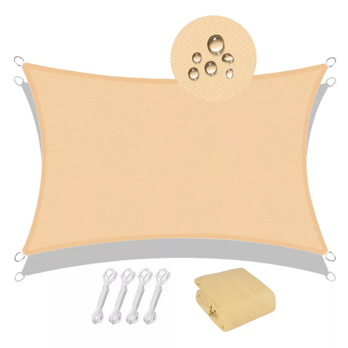KUANGYE - Carpa Lona Vela Malla Sombra Hdpe Rectangular 3x2 M Beige