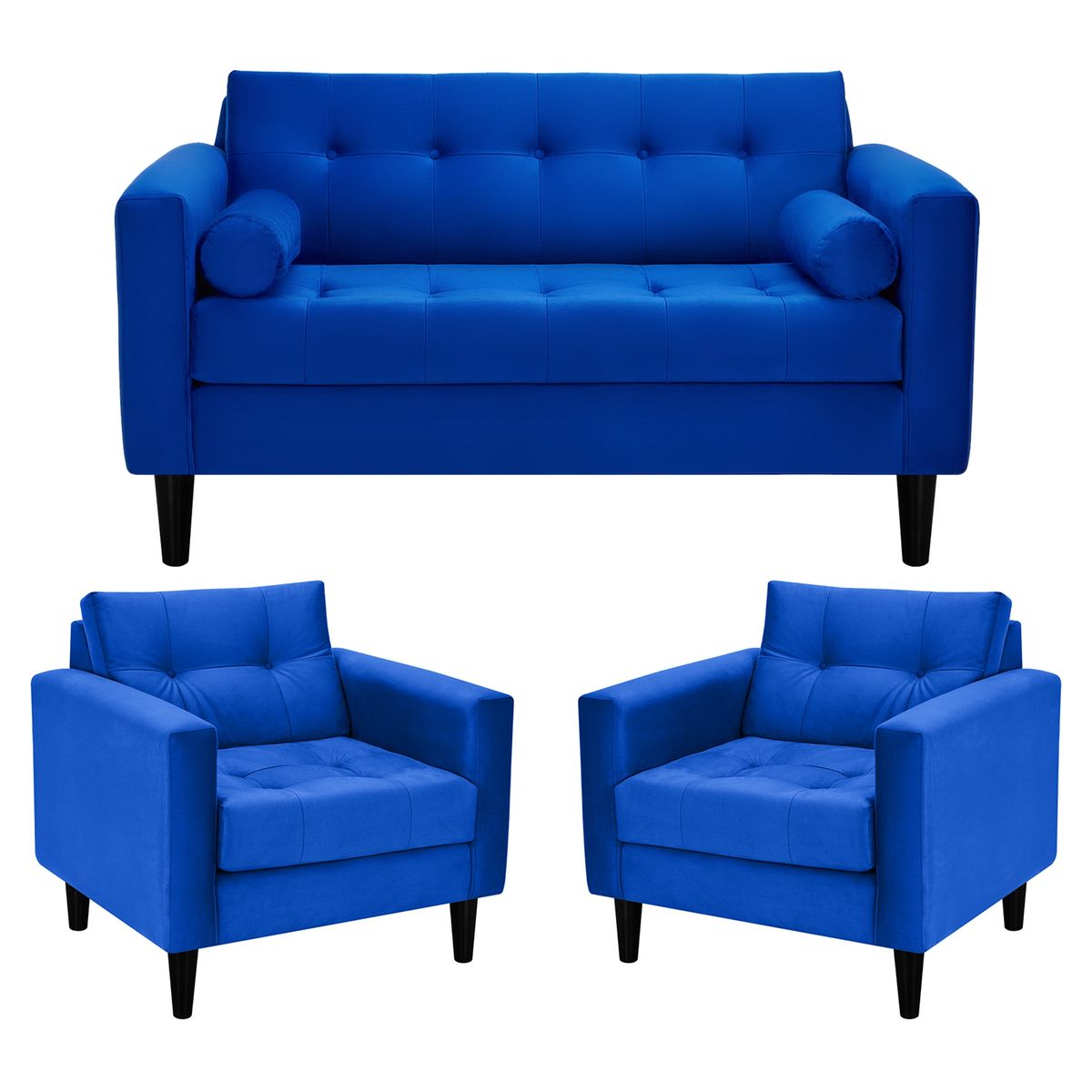 BODEVIR - Sofa Retro 2C+1+1 Felpa 00 Azul Rey