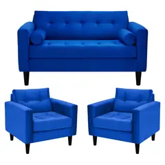 BODEVIR - Sofa Retro 2C+1+1 Felpa 00 Azul Rey