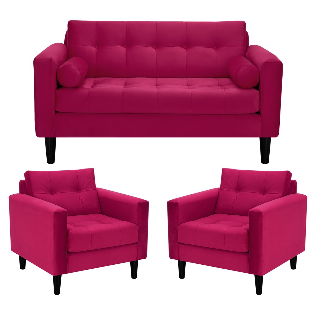 BODEVIR - Sofa Retro 2C+1+1 Felpa 00 Burdeo