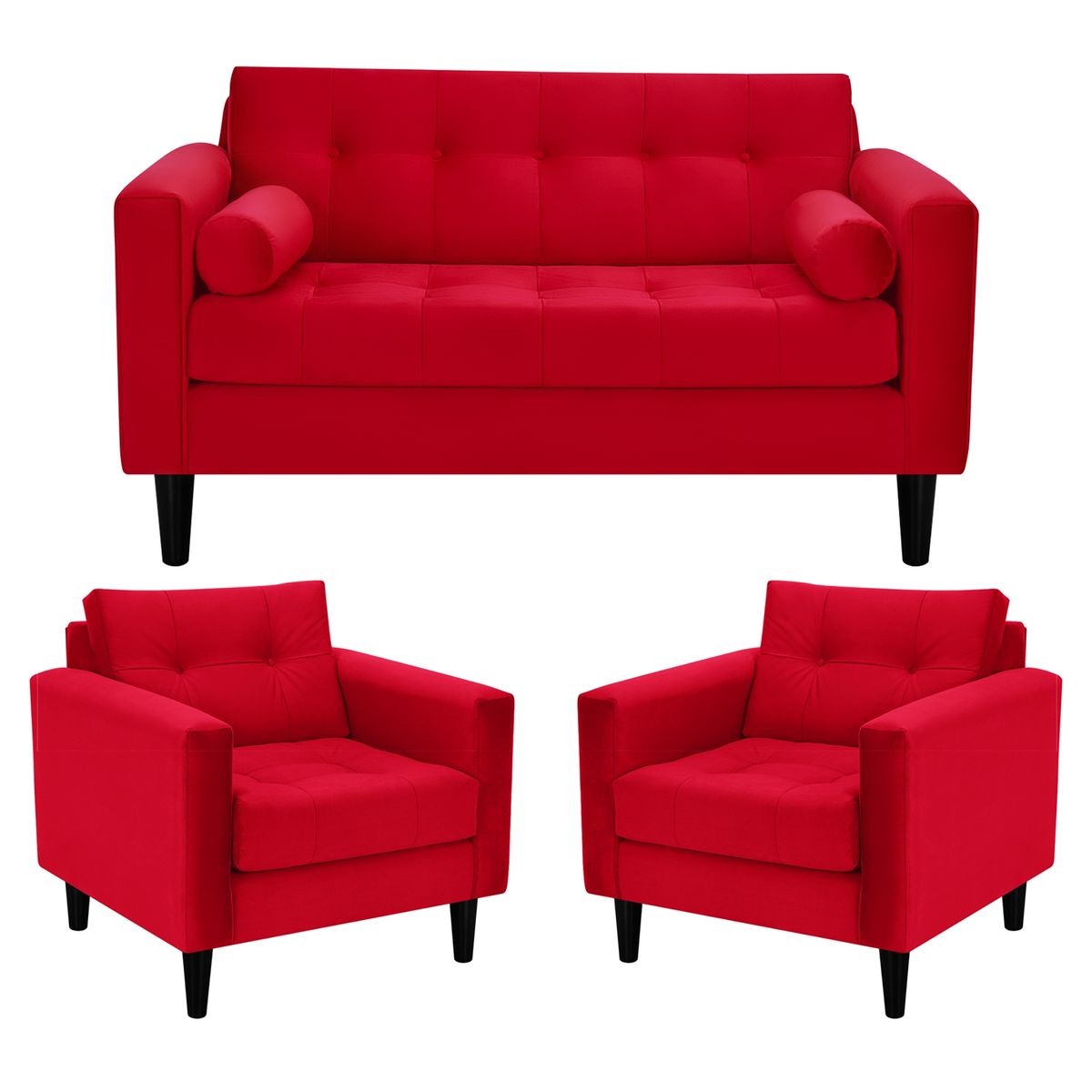BODEVIR - Sofa Retro 2C+1+1 Felpa 00 Rojo