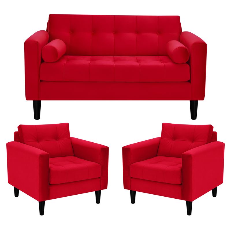 BODEVIR - Sofa Retro 2C+1+1 Felpa 00 Rojo