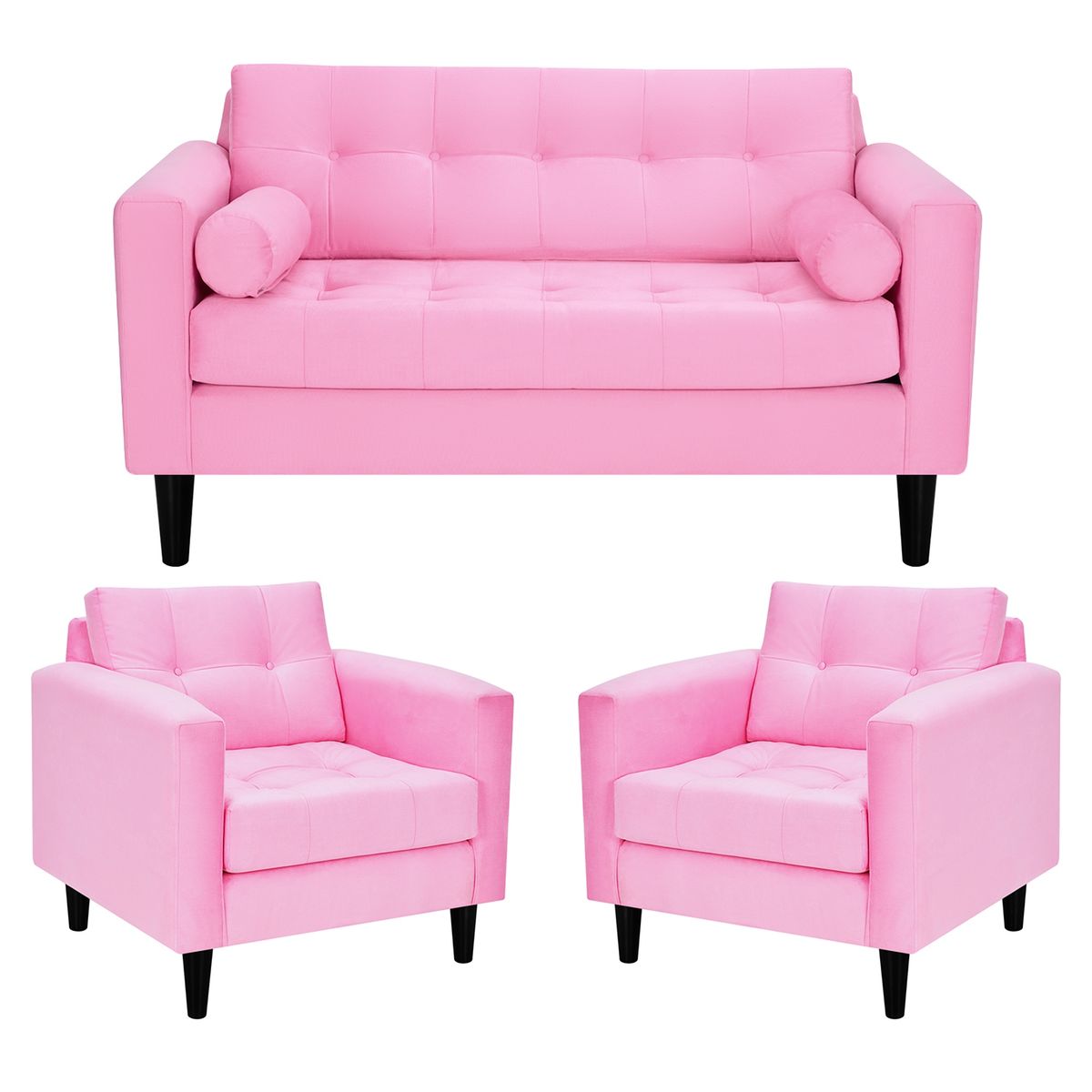 BODEVIR - Sofa Retro 2C+1+1 Felpa 00 Rosado