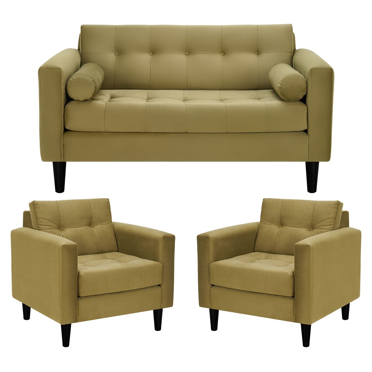 BODEVIR - Sofa Retro 2C+1+1 Felpa 00 Verde Musgo