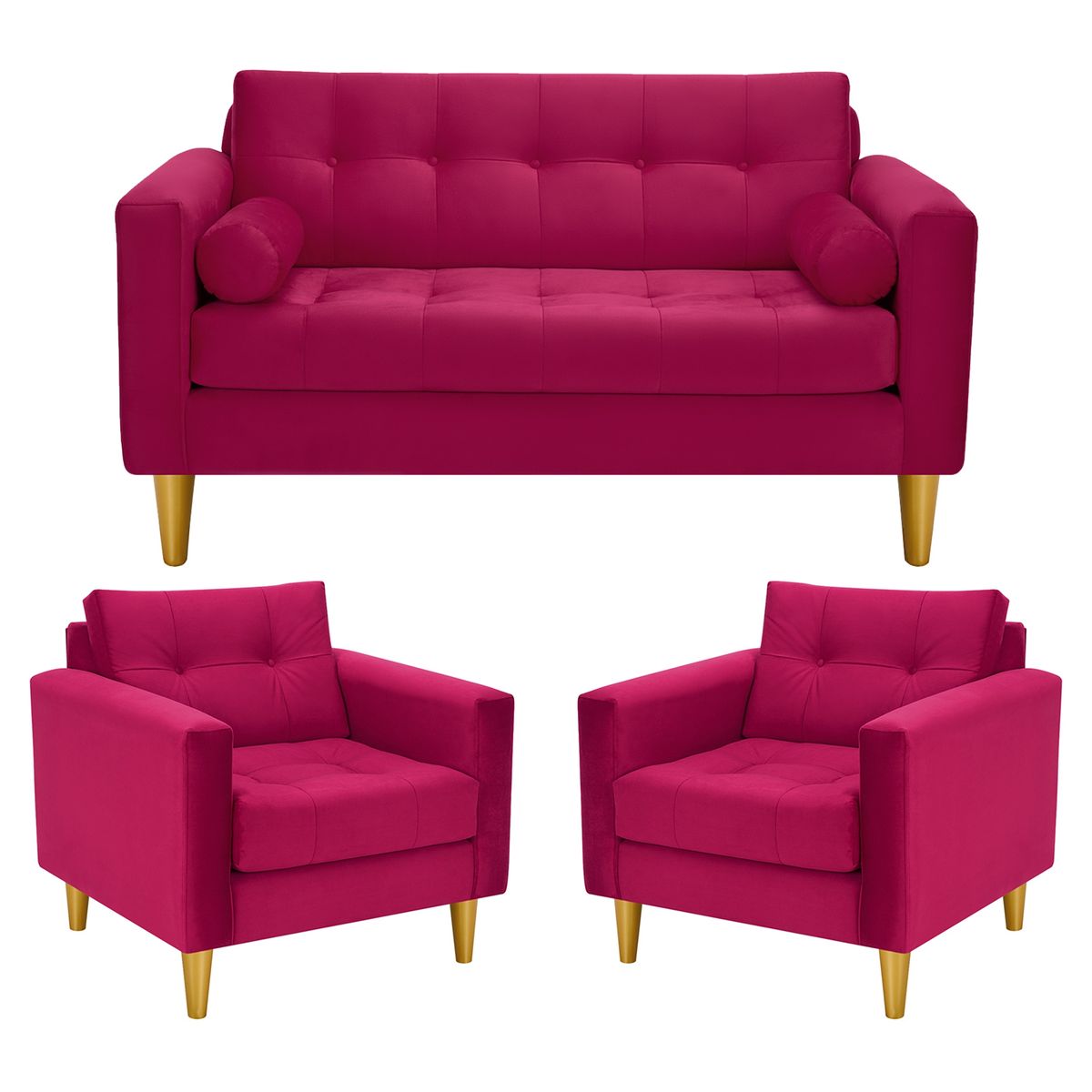 BODEVIR - Sofa Retro 2C+1+1 Felpa 01 Burdeo