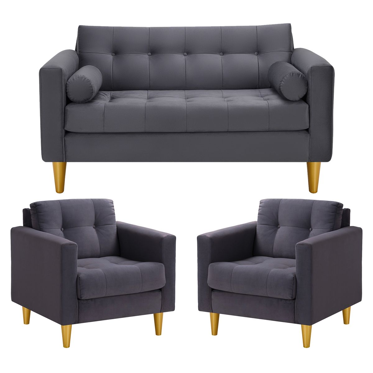 BODEVIR - Sofa Retro 2C+1+1 Felpa 01 Gris