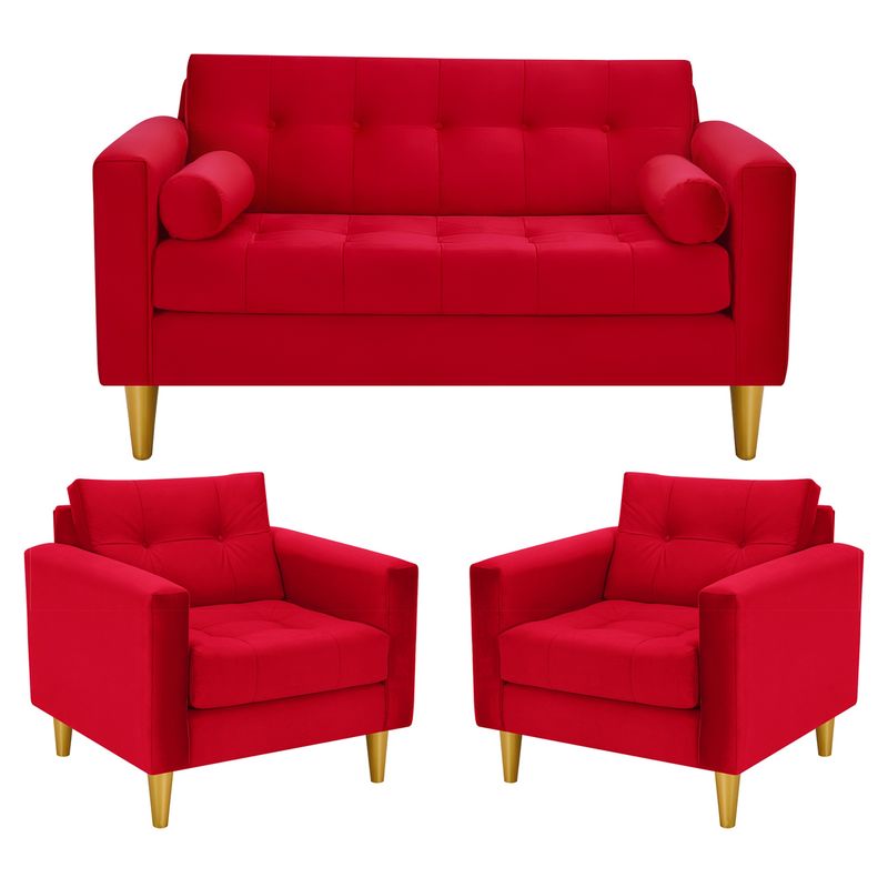 BODEVIR - Sofa Retro 2C+1+1 Felpa 01 Rojo