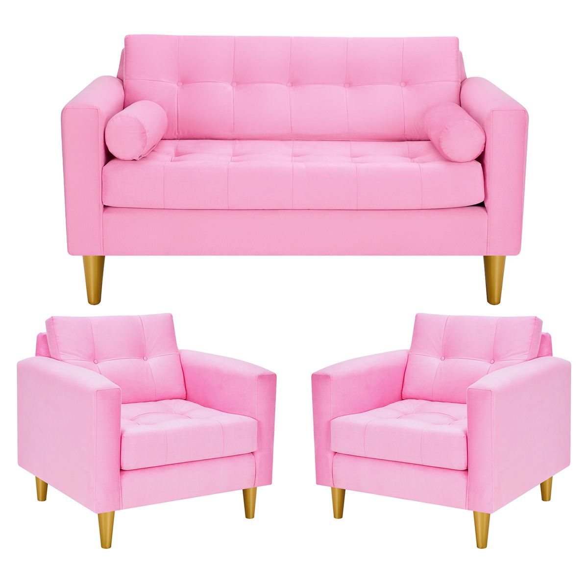 BODEVIR - Sofa Retro 2C+1+1 Felpa 01 Rosado