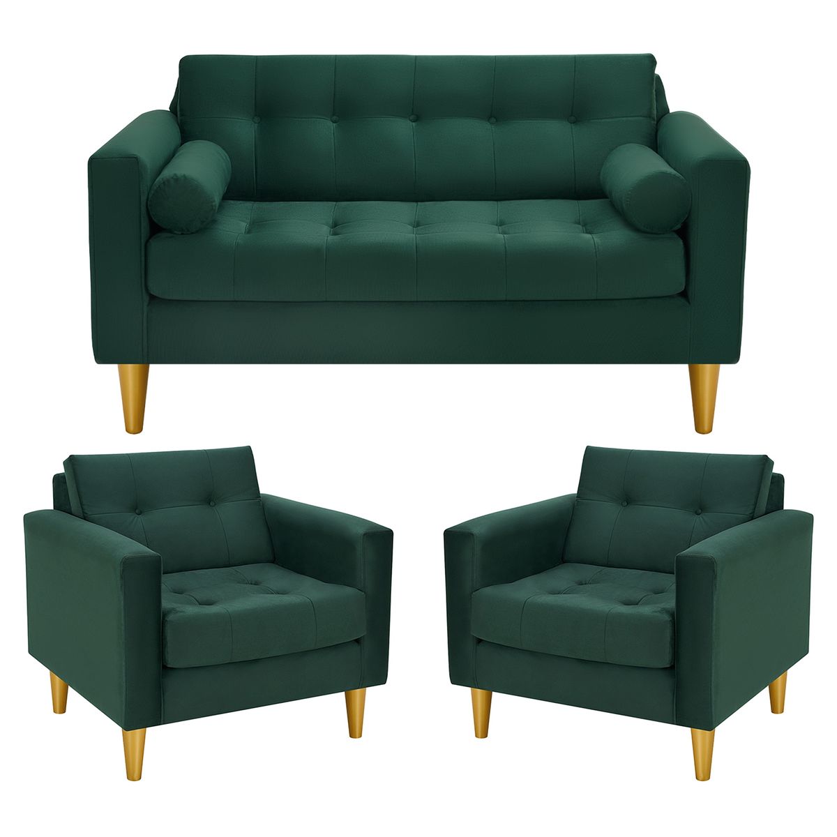 BODEVIR - Sofa Retro 2C+1+1 Felpa 01 Verde Botella