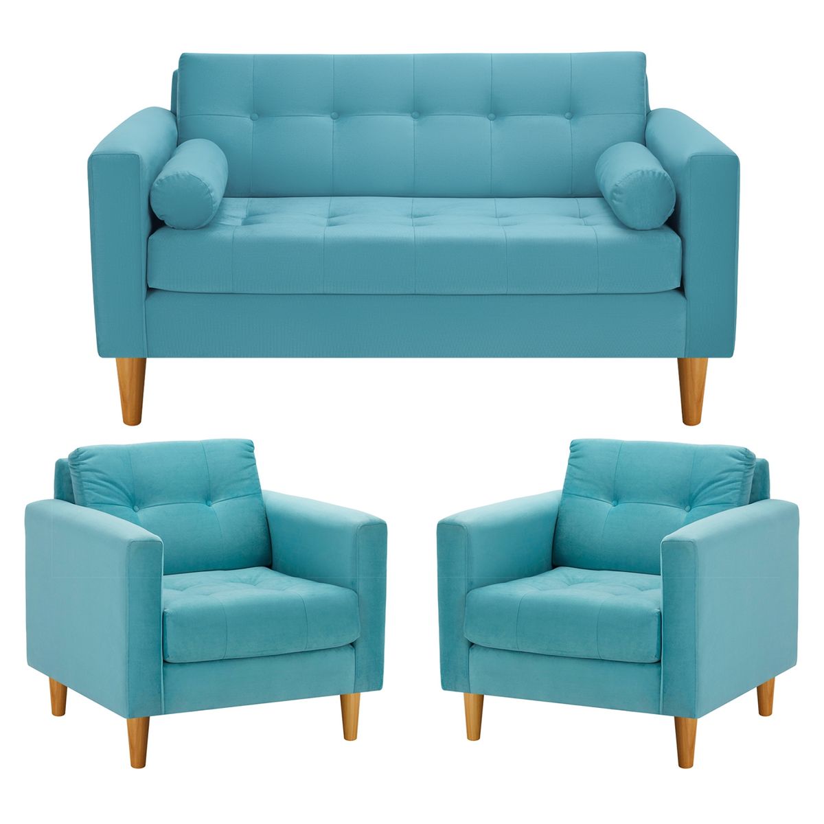 BODEVIR - Sofa Retro 2C+1+1 Felpa 01 Turquesa