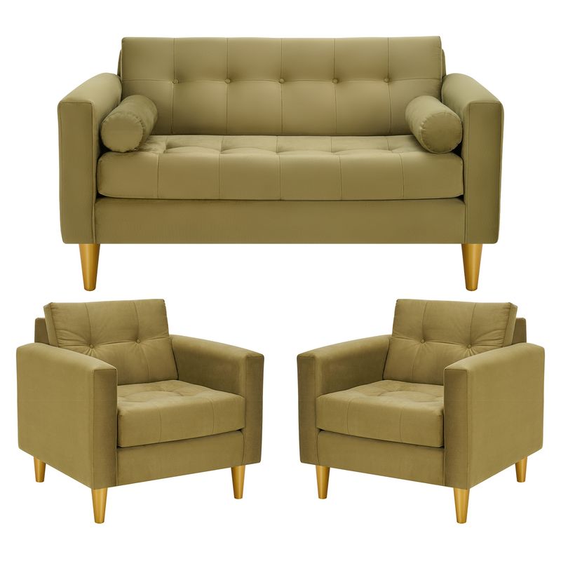 BODEVIR - Sofa Retro 2C+1+1 Felpa 01 Verde Musgo