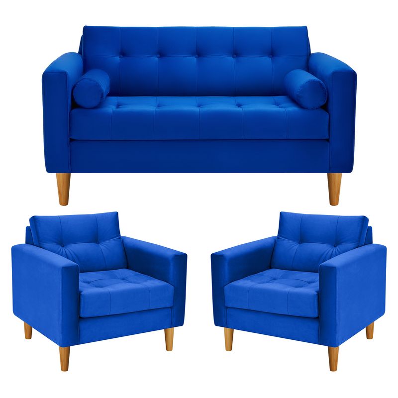 BODEVIR - Sofa Retro 2C+1+1 Felpa 04 Azul Rey