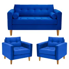 BODEVIR - Sofa Retro 2C+1+1 Felpa 04 Azul Rey