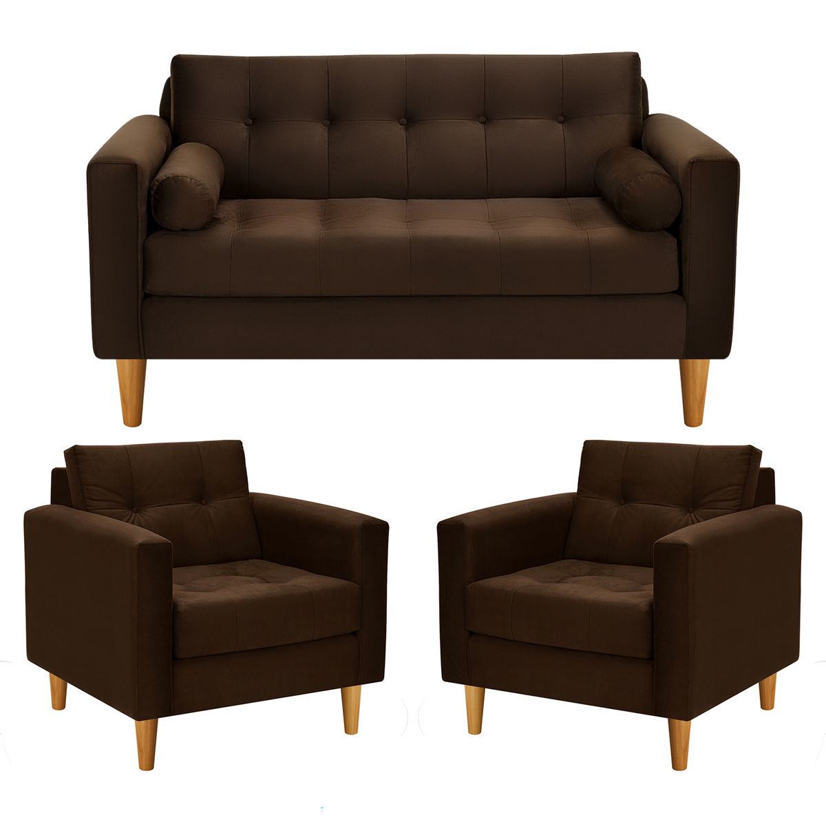BODEVIR - Sofa Retro 2C+1+1 Felpa 04 Chocolate