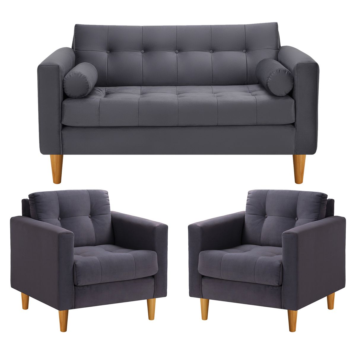 BODEVIR - Sofa Retro 2C+1+1 Felpa 04 Gris