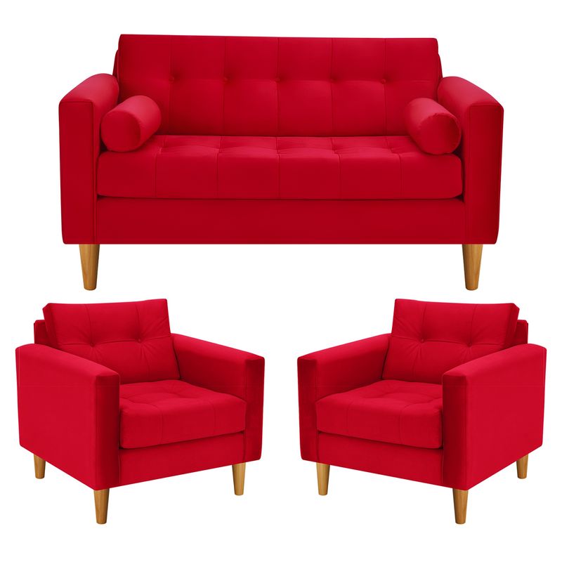 BODEVIR - Sofa Retro 2C+1+1 Felpa 04 Rojo
