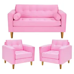 BODEVIR - Sofa Retro 2C+1+1 Felpa 04 Rosado