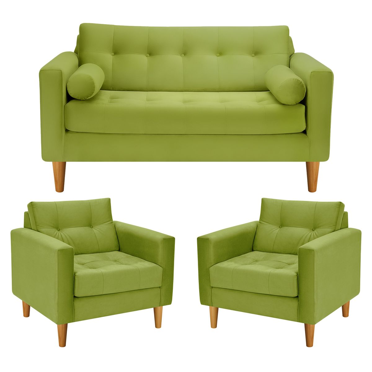 BODEVIR - Sofa Retro 2C+1+1 Felpa 04 Pistacho