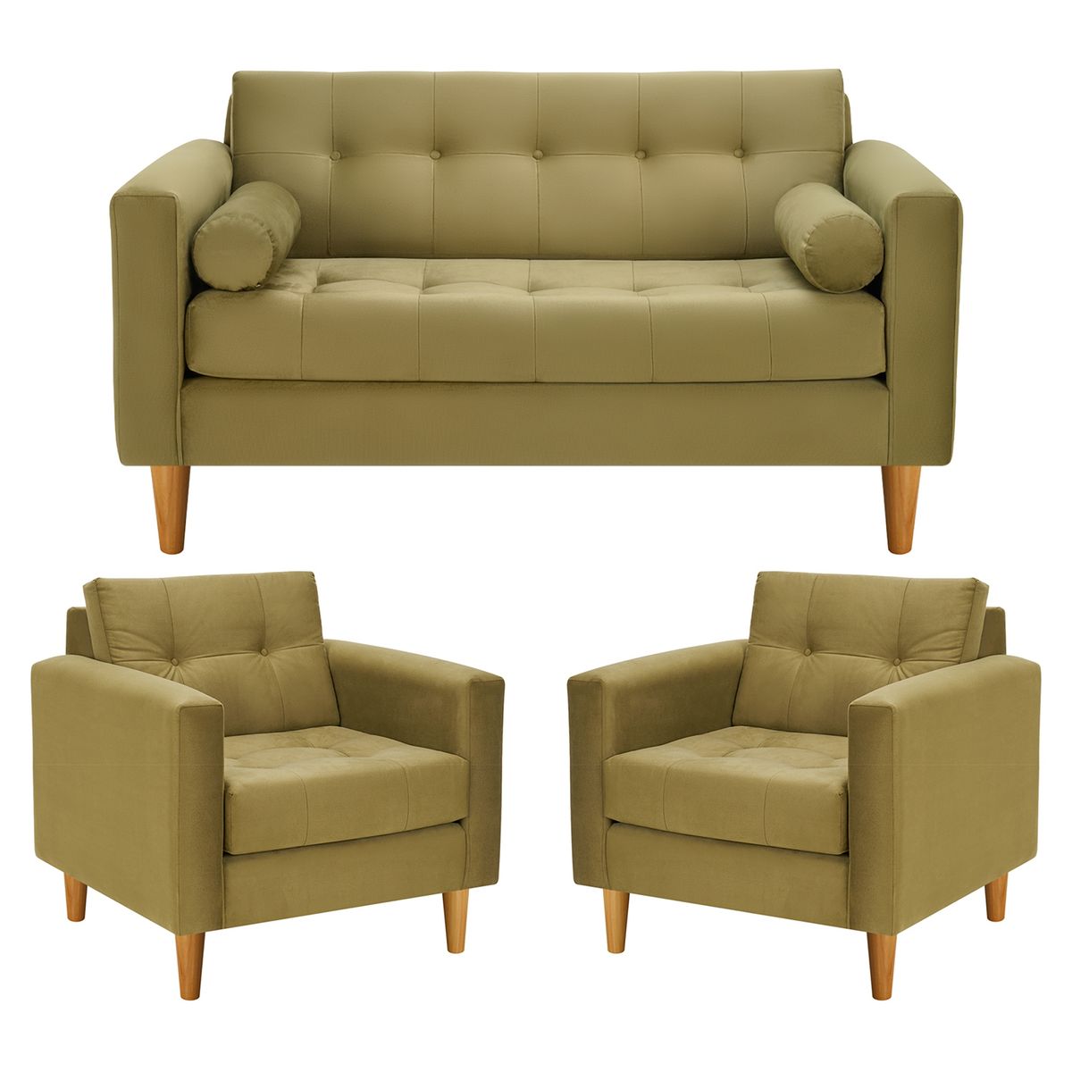 BODEVIR - Sofa Retro 2C+1+1 Felpa 04 Verde Musgo