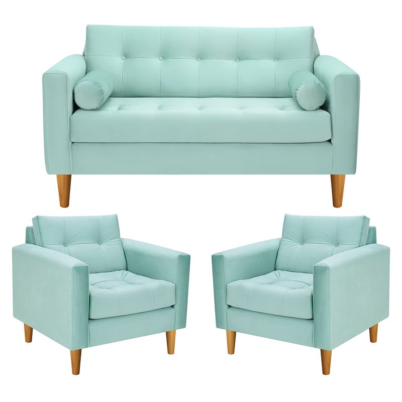 BODEVIR - Sofa Retro 2C+1+1 Felpa 04 Verde Agua