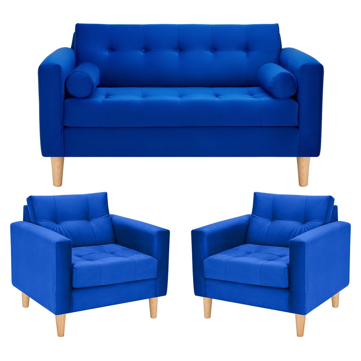BODEVIR - Sofa Retro 2C+1+1 Felpa 05 Azul Rey