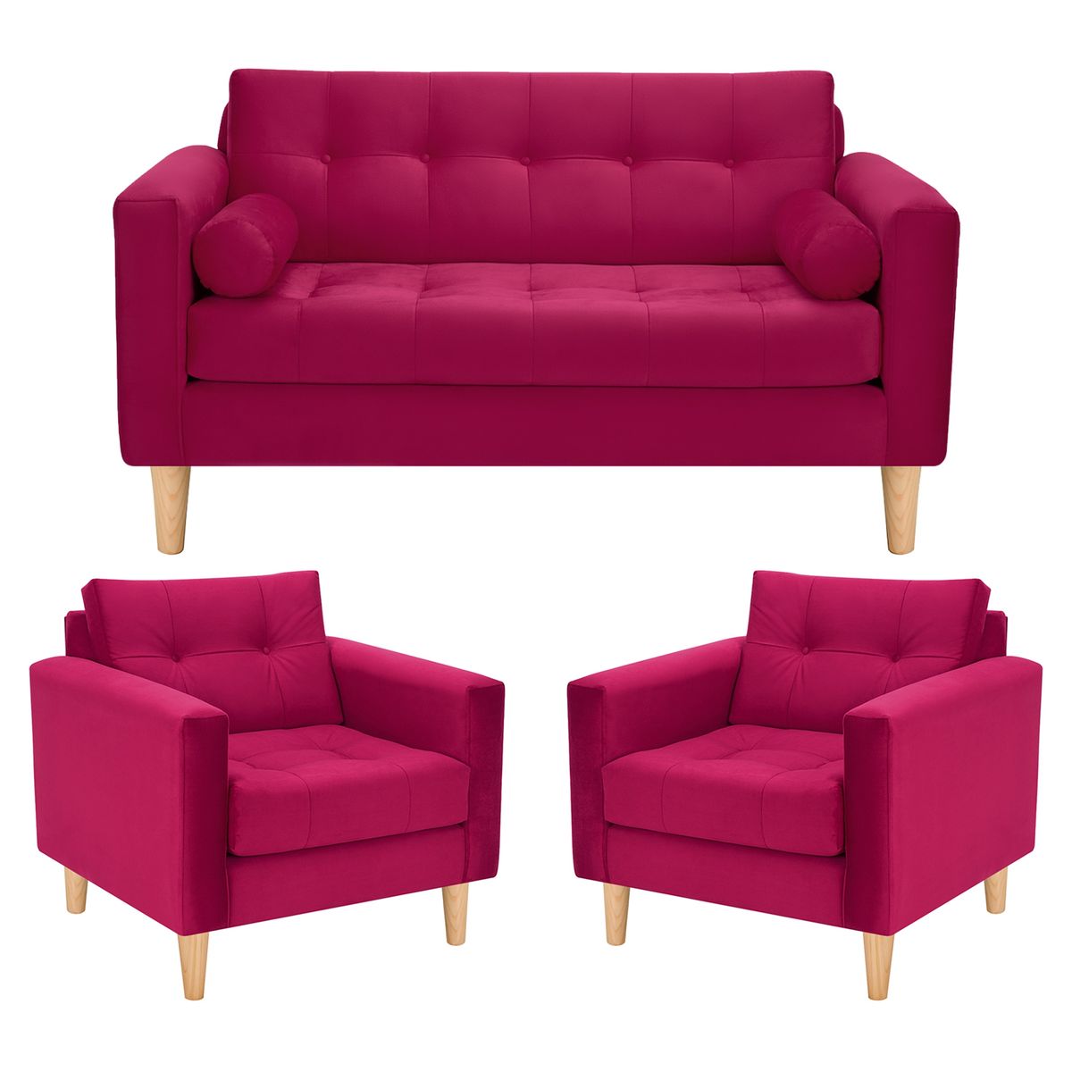 BODEVIR - Sofa Retro 2C+1+1 Felpa 05 Burdeo