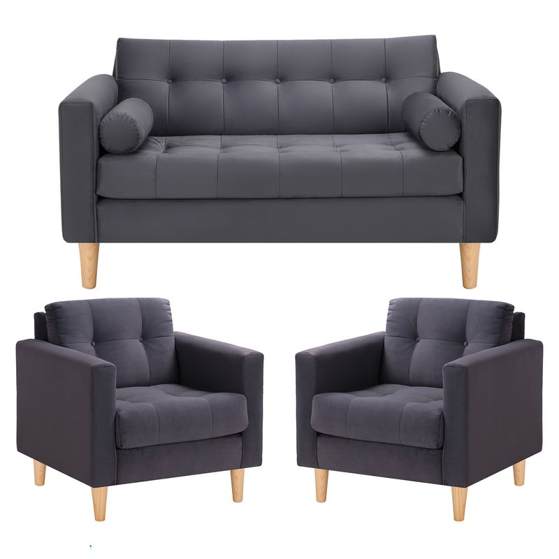 BODEVIR - Sofa Retro 2C+1+1 Felpa 05 Gris