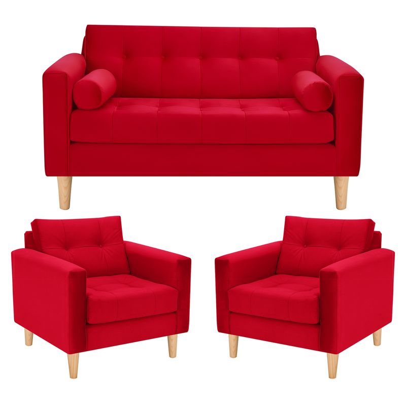BODEVIR - Sofa Retro 2C+1+1 Felpa 05 Rojo