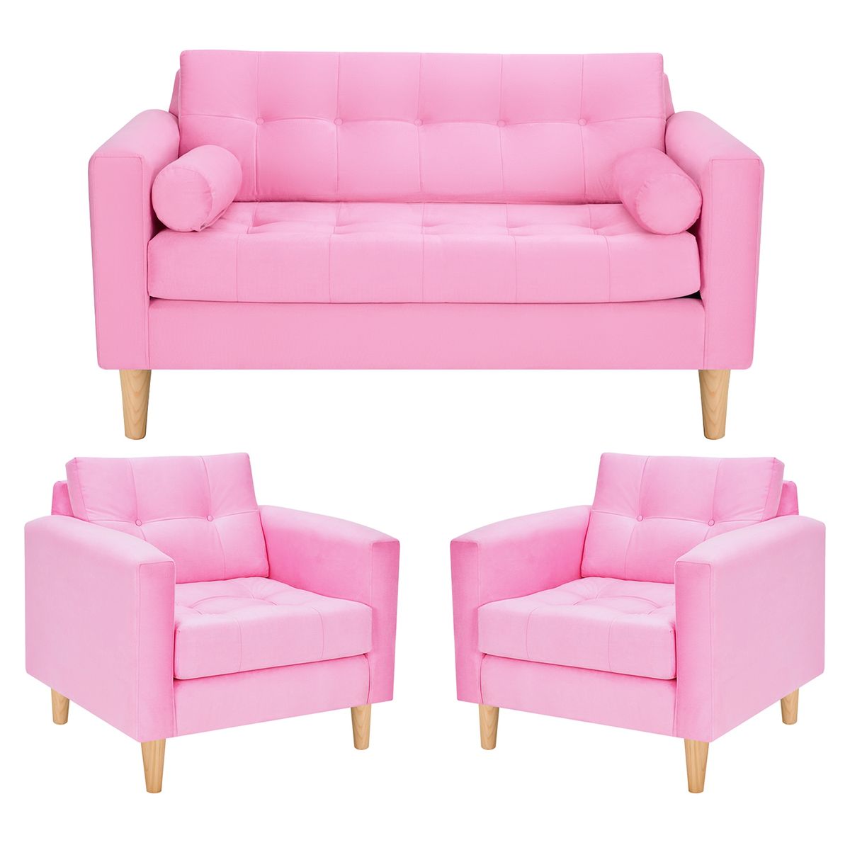 BODEVIR - Sofa Retro 2C+1+1 Felpa 05 Rosado