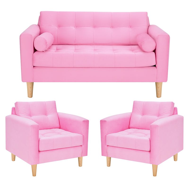 BODEVIR - Sofa Retro 2C+1+1 Felpa 05 Rosado