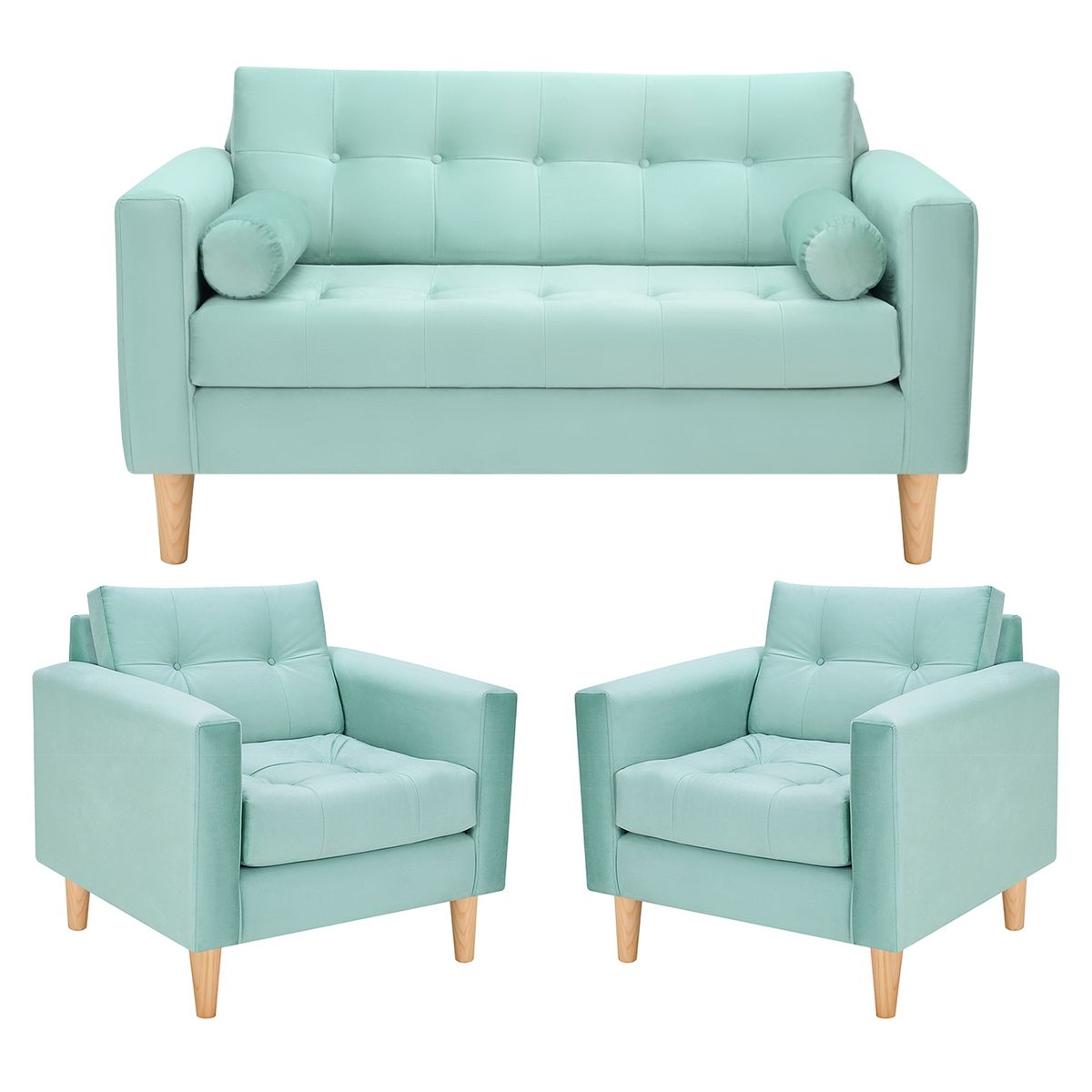 BODEVIR - Sofa Retro 2C+1+1 Felpa 05 Verde Agua